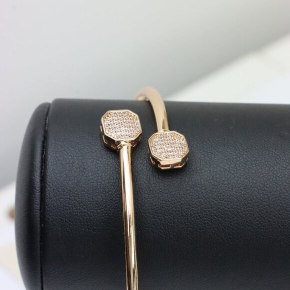 Rose Gold Plated Adjustable Bangle with Octagon Crystal Ends, XPBL0417 - Picture 12 of 13